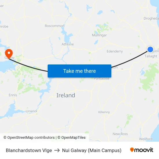 Blanchardstown Vlge to Nui Galway (Main Campus) map