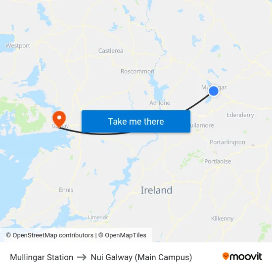 Mullingar Station to Nui Galway (Main Campus) map