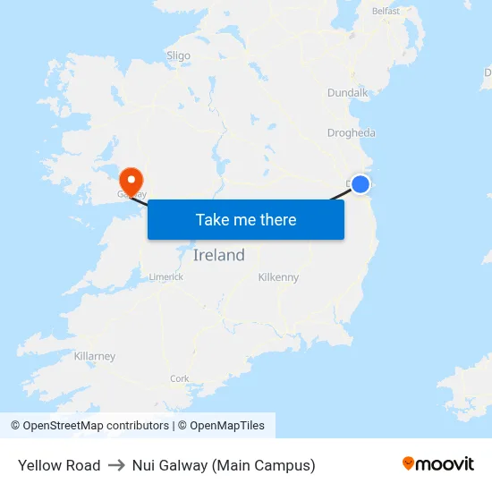 Yellow Road to Nui Galway (Main Campus) map