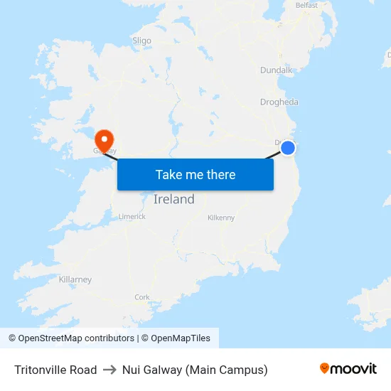 Tritonville Road to Nui Galway (Main Campus) map
