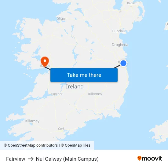 Fairview to Nui Galway (Main Campus) map
