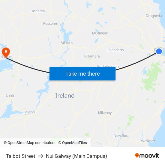 Talbot Street to Nui Galway (Main Campus) map