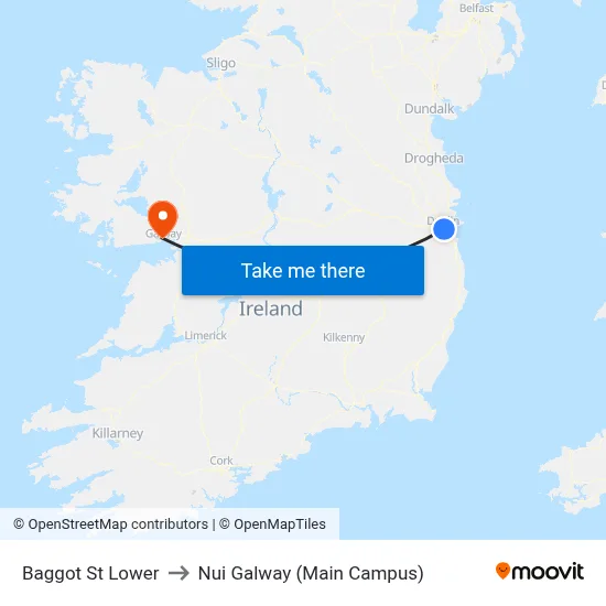 Baggot St Lower to Nui Galway (Main Campus) map