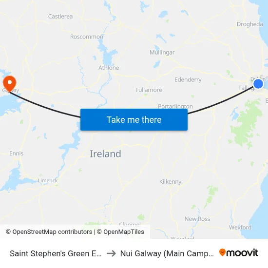 Saint Stephen's Green East to Nui Galway (Main Campus) map