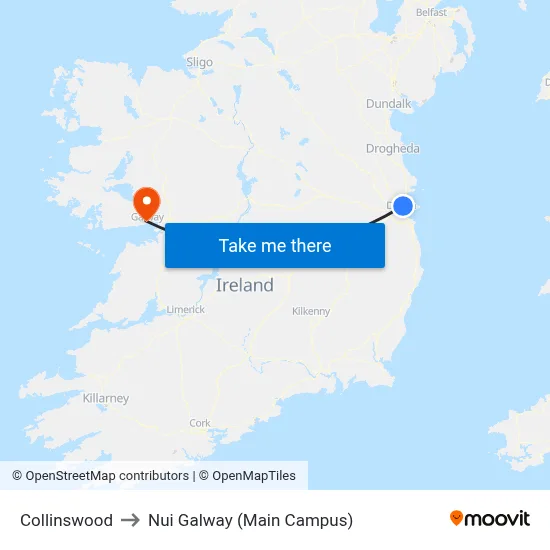 Collinswood to Nui Galway (Main Campus) map