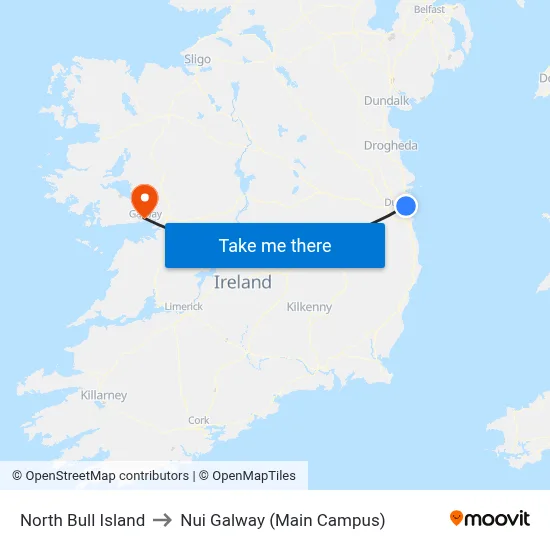 North Bull Island to Nui Galway (Main Campus) map