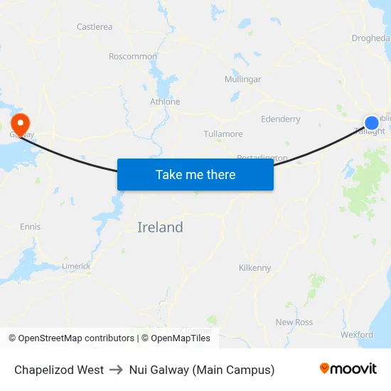 Chapelizod West to Nui Galway (Main Campus) map