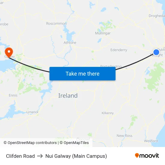 Clifden Road to Nui Galway (Main Campus) map
