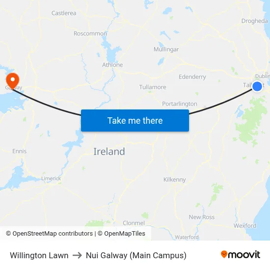 Willington Lawn to Nui Galway (Main Campus) map