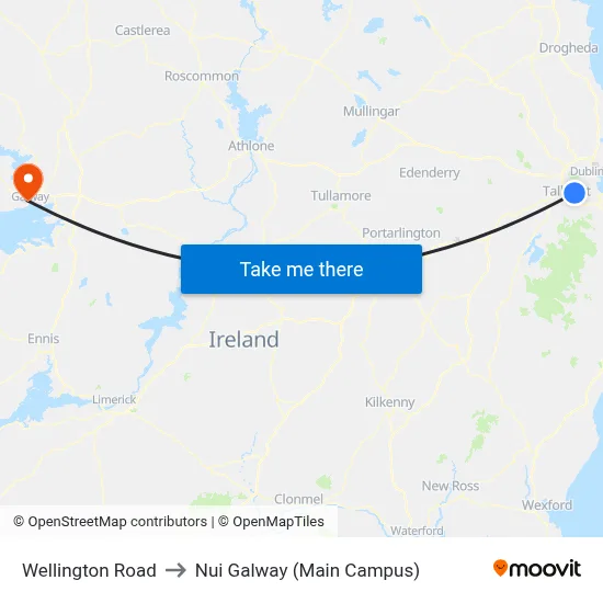 Wellington Road to Nui Galway (Main Campus) map