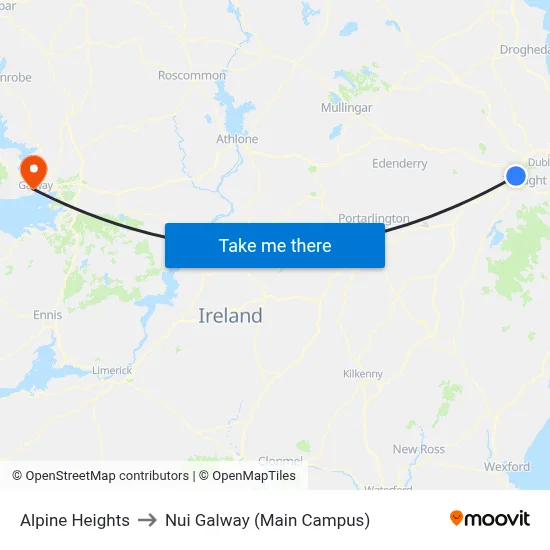 Alpine Heights to Nui Galway (Main Campus) map