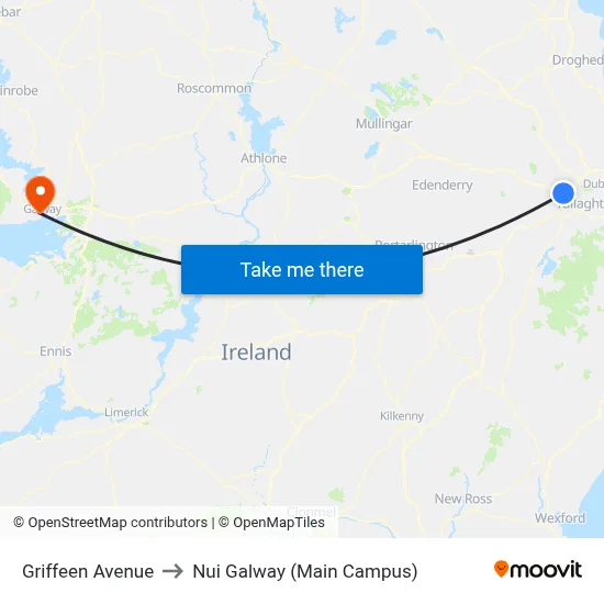 Griffeen Avenue to Nui Galway (Main Campus) map