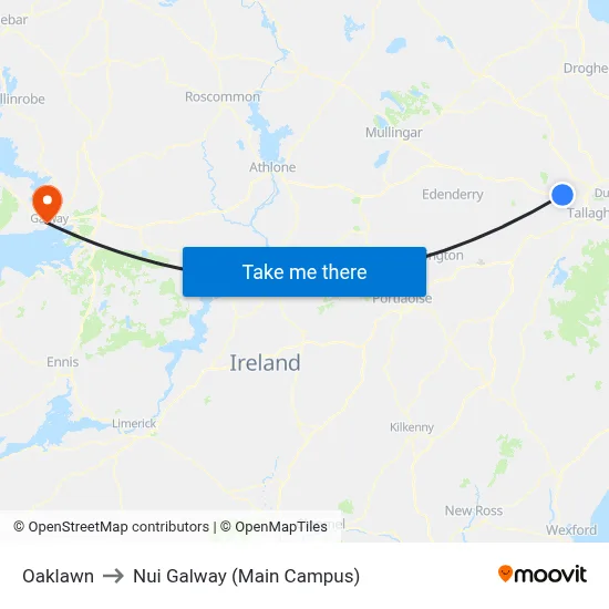 Oaklawn to Nui Galway (Main Campus) map