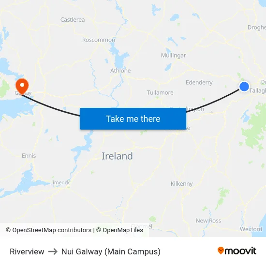 Riverview to Nui Galway (Main Campus) map