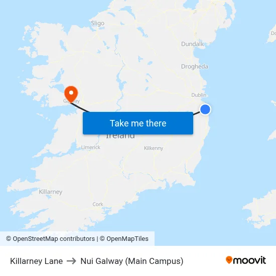 Killarney Lane to Nui Galway (Main Campus) map