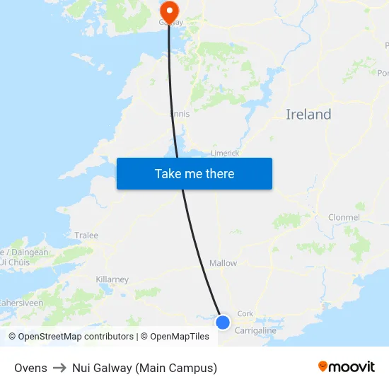 Ovens to Nui Galway (Main Campus) map
