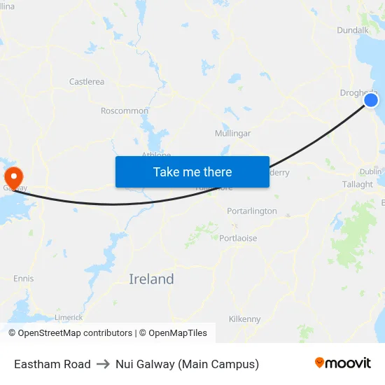 Eastham Road to Nui Galway (Main Campus) map