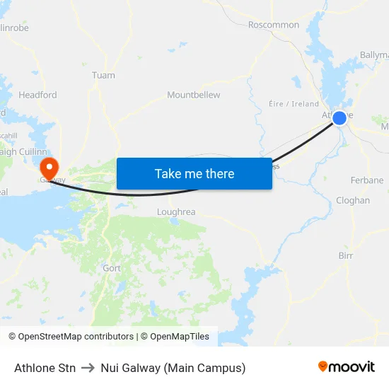 Athlone Stn to Nui Galway (Main Campus) map