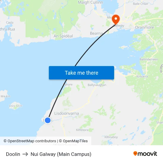 Doolin to Nui Galway (Main Campus) map
