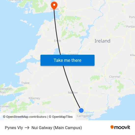 Pynes Vly to Nui Galway (Main Campus) map