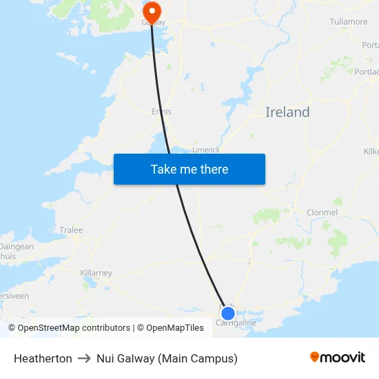 Heatherton to Nui Galway (Main Campus) map