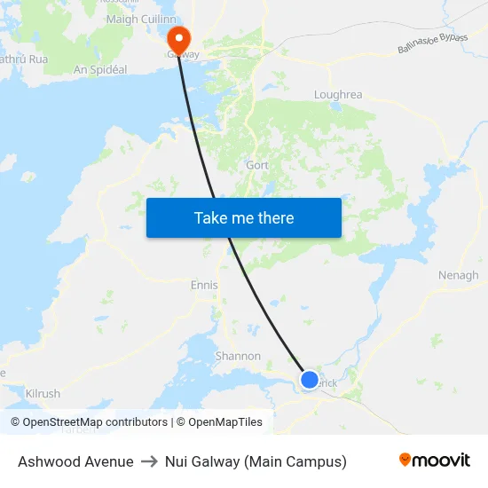 Ashwood Avenue to Nui Galway (Main Campus) map