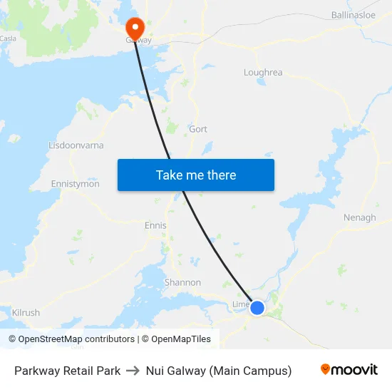 Parkway Retail Park to Nui Galway (Main Campus) map