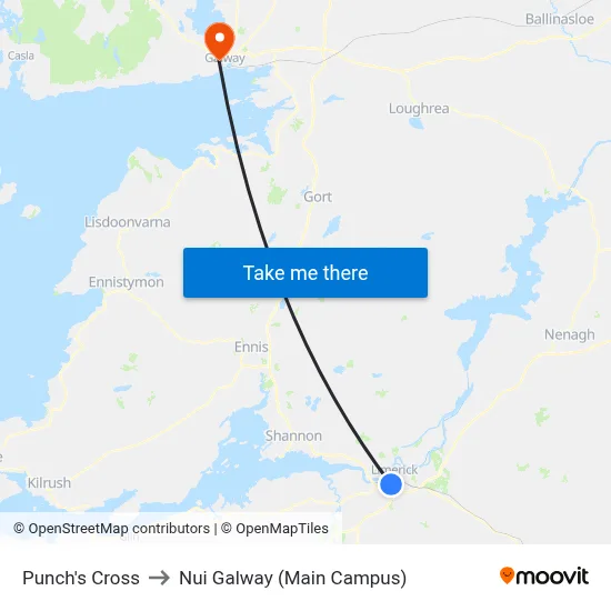 Punch's Cross to Nui Galway (Main Campus) map