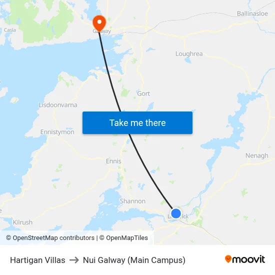 Hartigan Villas to Nui Galway (Main Campus) map