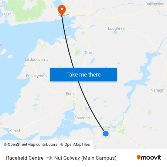 Racefield Centre to Nui Galway (Main Campus) map
