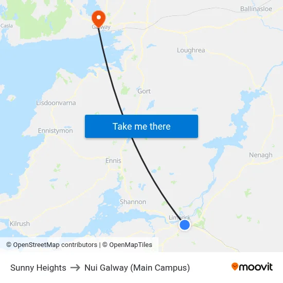 Sunny Heights to Nui Galway (Main Campus) map