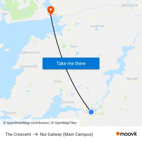 The Crescent to Nui Galway (Main Campus) map