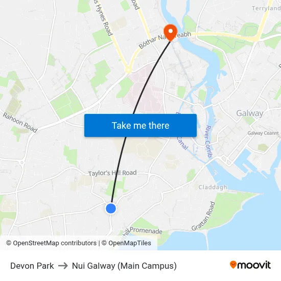 Devon Park to Nui Galway (Main Campus) map