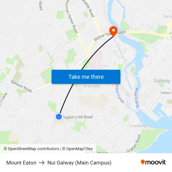 Mount Eaton to Nui Galway (Main Campus) map