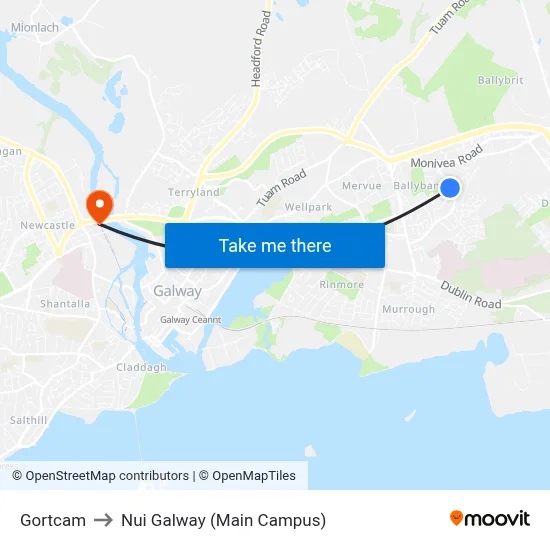 Gortcam to Nui Galway (Main Campus) map