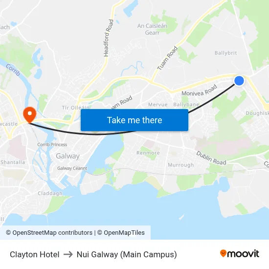 Clayton Hotel to Nui Galway (Main Campus) map