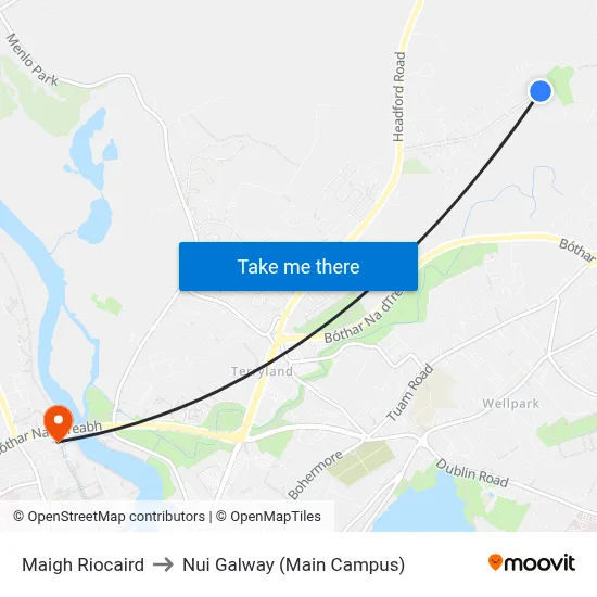 Maigh Riocaird to Nui Galway (Main Campus) map