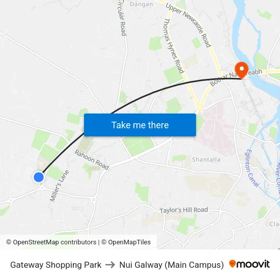 Gateway Shopping Park to Nui Galway (Main Campus) map