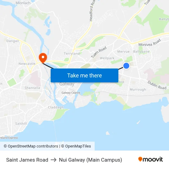 Saint James Road to Nui Galway (Main Campus) map