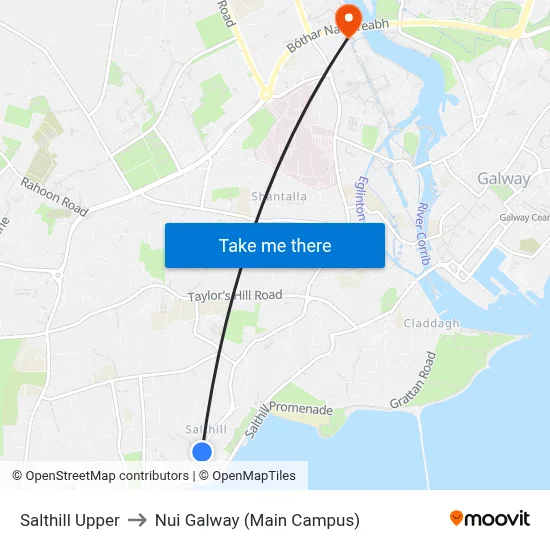 Salthill Upper to Nui Galway (Main Campus) map