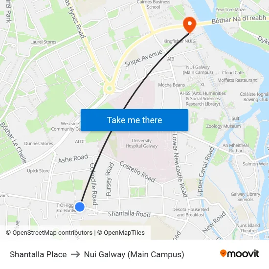 Shantalla Place to Nui Galway (Main Campus) map
