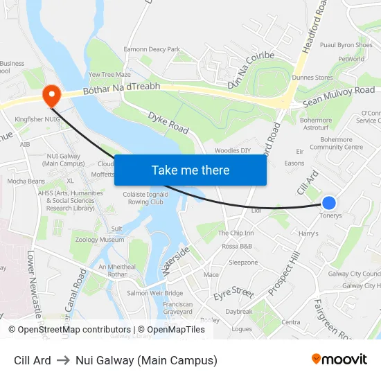 Cill Ard to Nui Galway (Main Campus) map