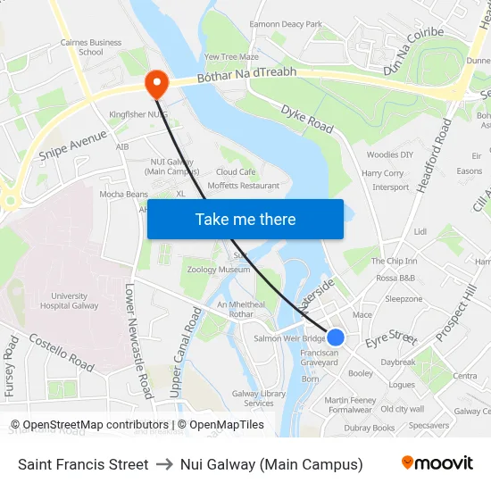 Saint Francis Street to Nui Galway (Main Campus) map