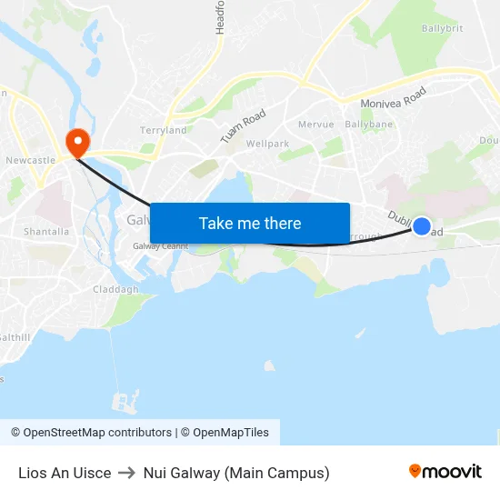 Lios An Uisce to Nui Galway (Main Campus) map