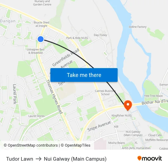 Tudor Lawn to Nui Galway (Main Campus) map
