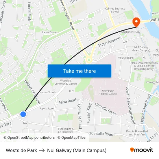 Westside Park to Nui Galway (Main Campus) map