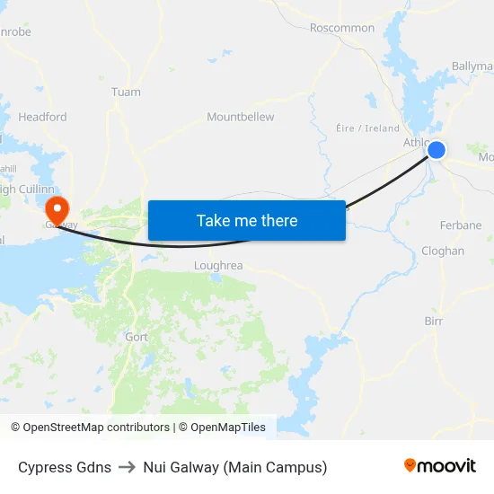 Cypress Gdns to Nui Galway (Main Campus) map
