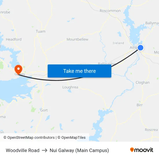 Woodville Road to Nui Galway (Main Campus) map