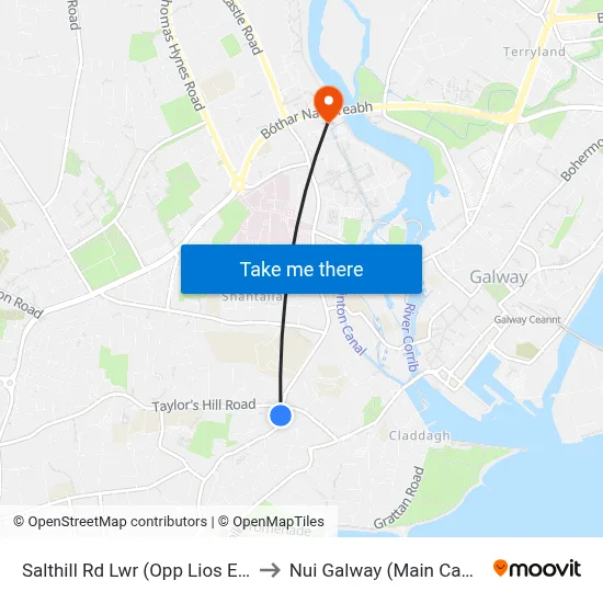 Salthill Rd Lwr (Opp Lios Ealtan) to Nui Galway (Main Campus) map