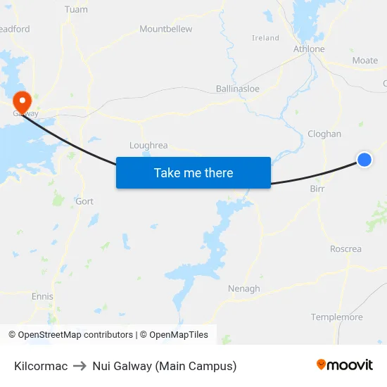 Kilcormac to Nui Galway (Main Campus) map
